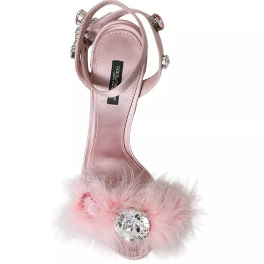Dolce & Gabbana Pink Turkey Feather Embellished Sandals Shoes - SMARTMARTNZ