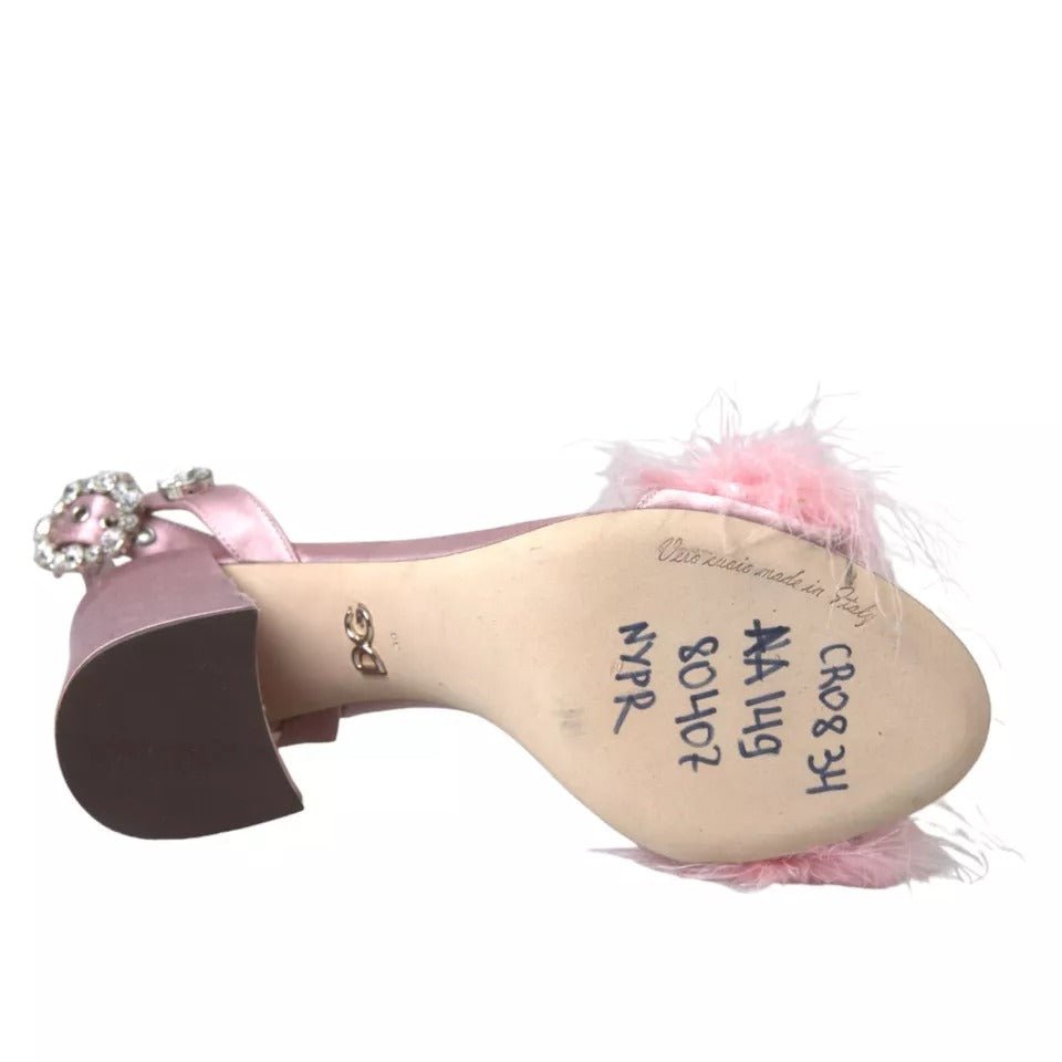 Dolce & Gabbana Pink Turkey Feather Embellished Sandals Shoes - SMARTMARTNZ