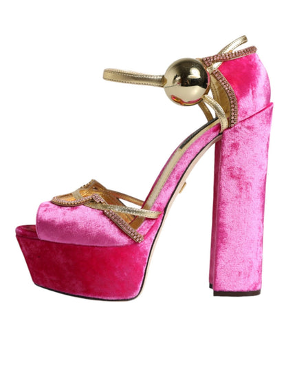 Dolce & Gabbana Pink Velvet Platform Ankle Strap Heel Sandals Shoes - SMARTMARTNZ