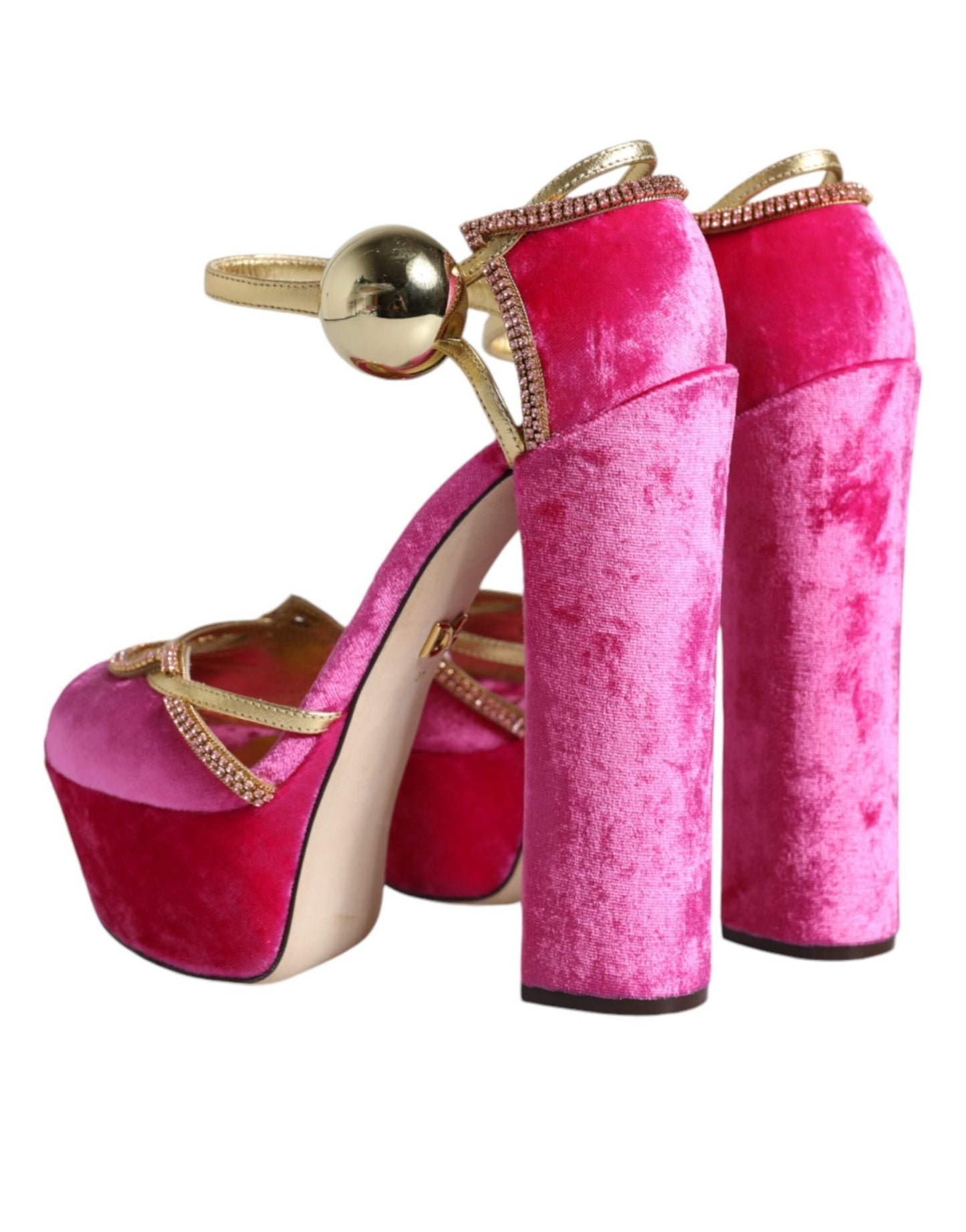 Dolce & Gabbana Pink Velvet Platform Ankle Strap Heel Sandals Shoes - SMARTMARTNZ