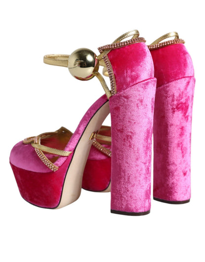 Dolce & Gabbana Pink Velvet Platform Ankle Strap Heel Sandals Shoes - SMARTMARTNZ
