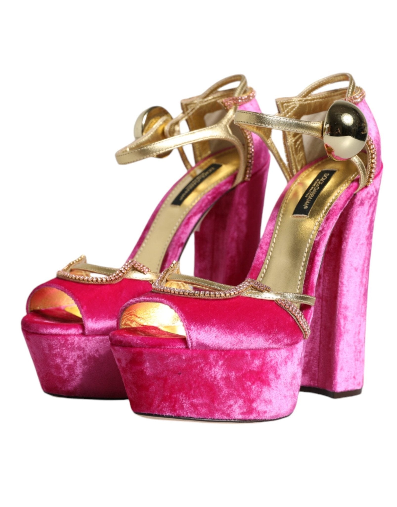 Dolce & Gabbana Pink Velvet Platform Ankle Strap Heel Sandals Shoes - SMARTMARTNZ