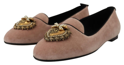 Dolce & Gabbana Pink Velvet Slip Ons Loafers Flats Shoes - SMARTMARTNZ