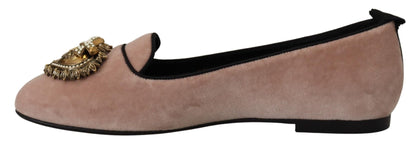Dolce & Gabbana Pink Velvet Slip Ons Loafers Flats Shoes - SMARTMARTNZ