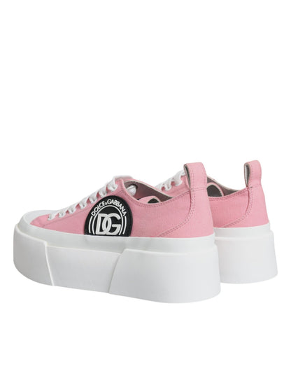 Dolce & Gabbana Pink White Canvas Logo Low Top Sneakers Shoes - SMARTMARTNZ
