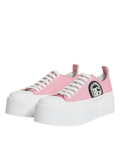 Dolce & Gabbana Pink White Canvas Logo Low Top Sneakers Shoes - SMARTMARTNZ