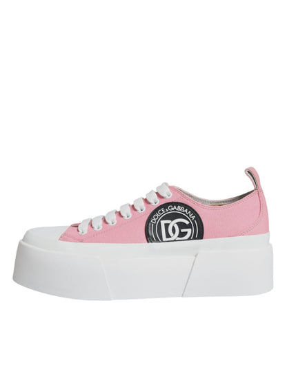 Dolce & Gabbana Pink White Canvas Logo Low Top Sneakers Shoes - SMARTMARTNZ
