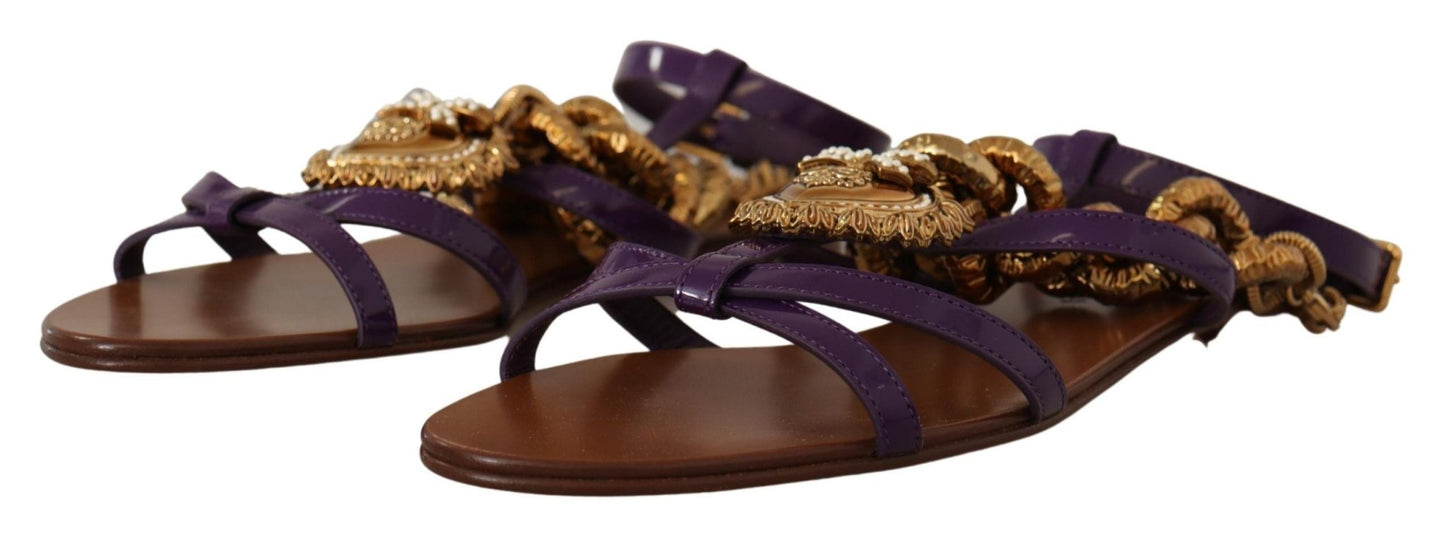 Dolce & Gabbana Purple Leather Devotion Flats Sandals Shoes - SMARTMARTNZ