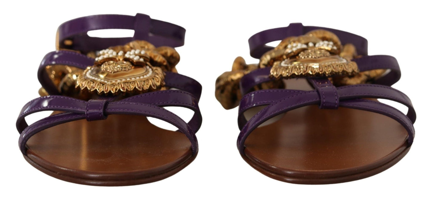 Dolce & Gabbana Purple Leather Devotion Flats Sandals Shoes - SMARTMARTNZ