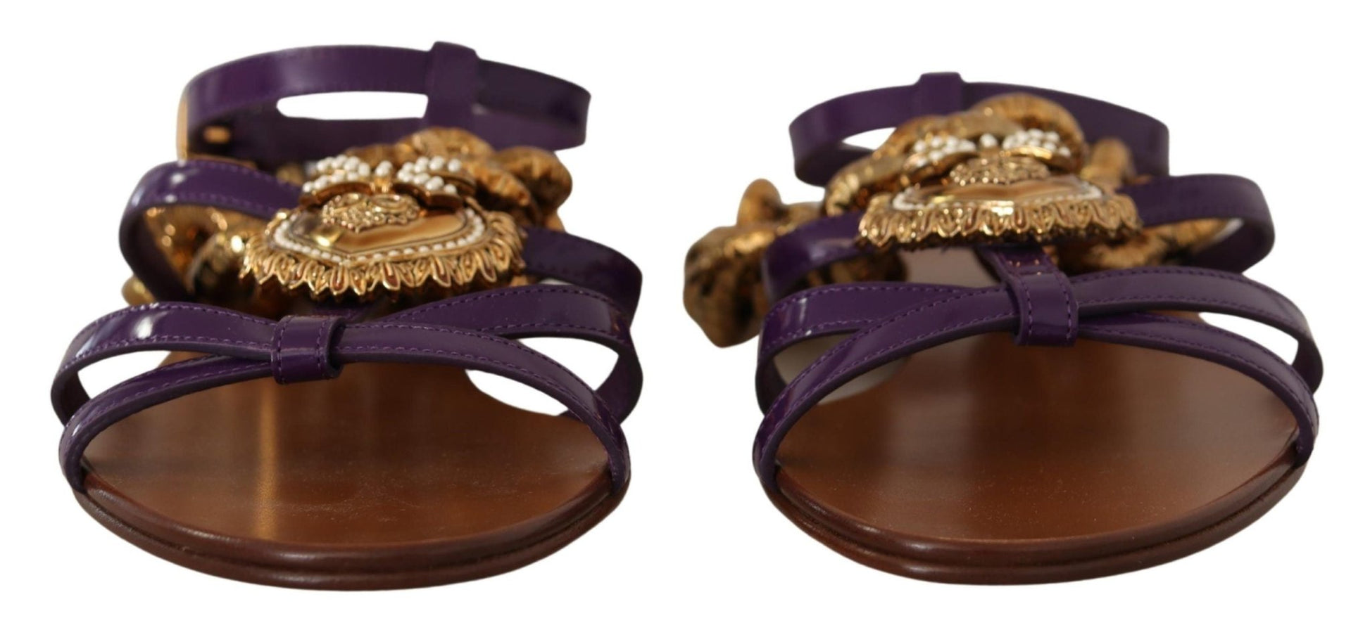 Dolce & Gabbana Purple Leather Devotion Flats Sandals Shoes - SMARTMARTNZ