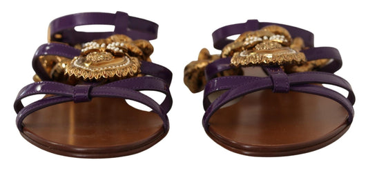 Dolce & Gabbana Purple Leather Devotion Flats Sandals Shoes - SMARTMARTNZ