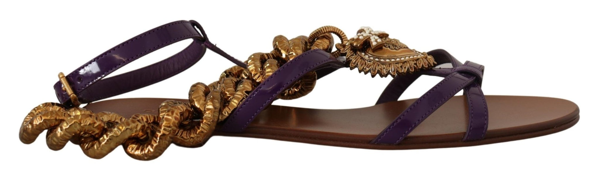 Dolce & Gabbana Purple Leather Devotion Flats Sandals Shoes - SMARTMARTNZ