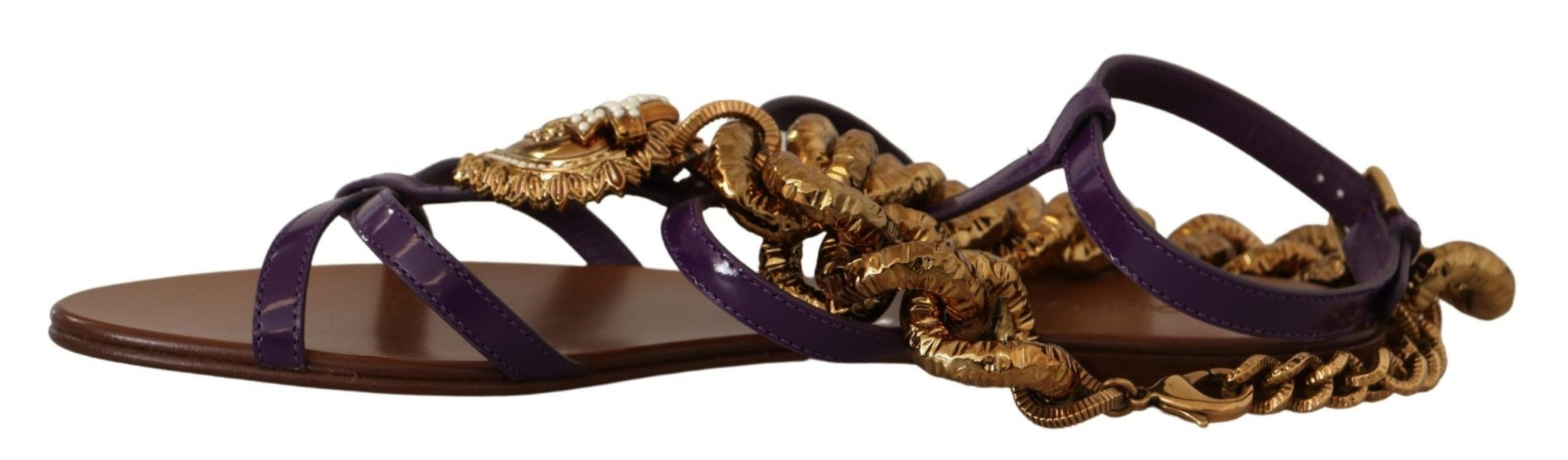 Dolce & Gabbana Purple Leather Devotion Flats Sandals Shoes - SMARTMARTNZ