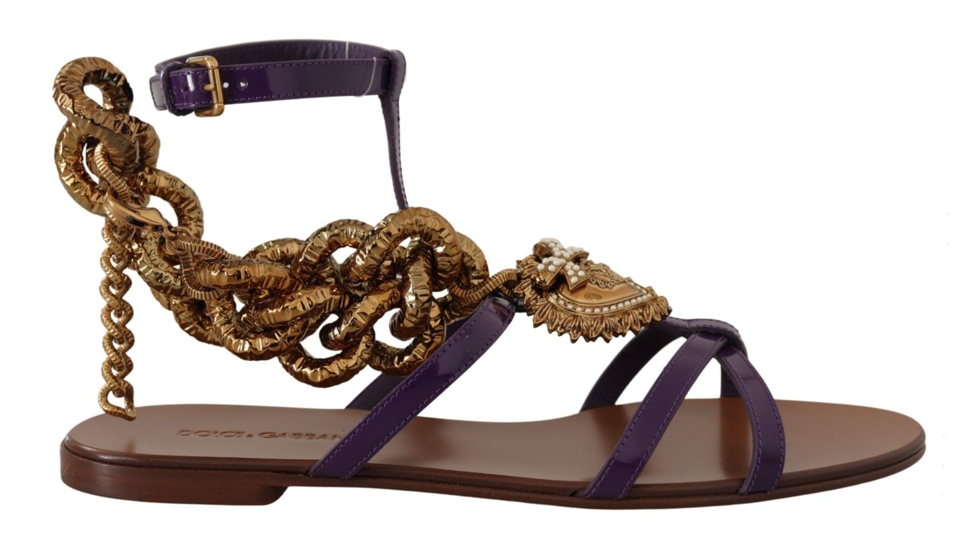 Dolce & Gabbana Purple Leather Devotion Flats Sandals Shoes - SMARTMARTNZ
