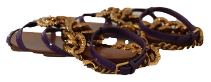 Dolce & Gabbana Purple Leather Devotion Flats Sandals Shoes - SMARTMARTNZ