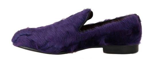 Dolce & Gabbana Purple Sheep Fur Leather Loafers - SMARTMARTNZ