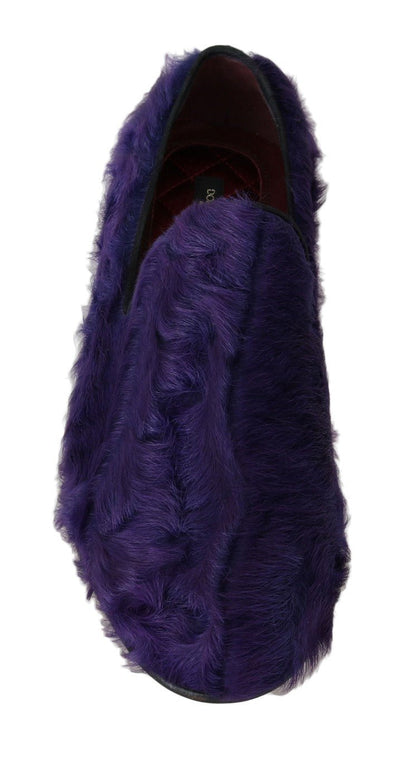 Dolce & Gabbana Purple Sheep Fur Leather Loafers - SMARTMARTNZ
