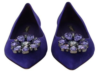 Dolce & Gabbana Purple Suede Crystals Loafers Flats Shoes - SMARTMARTNZ