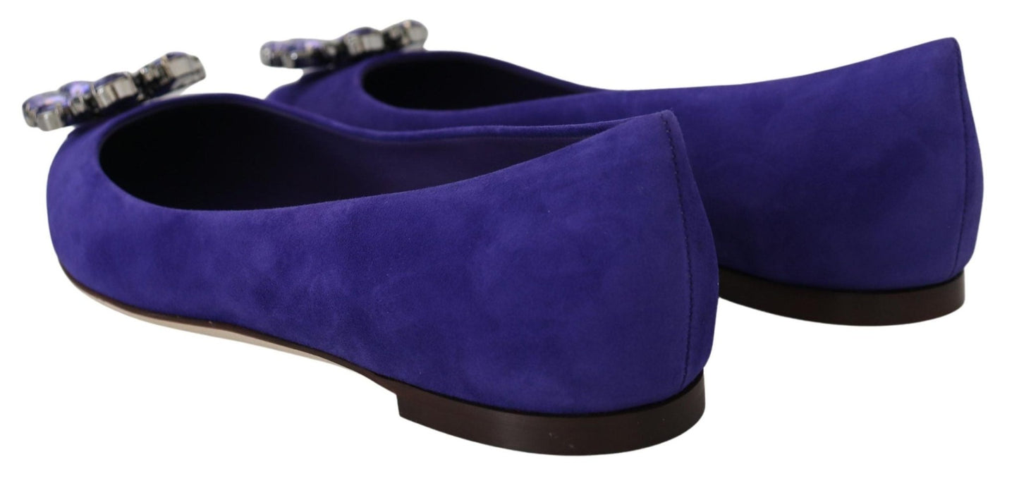 Dolce & Gabbana Purple Suede Crystals Loafers Flats Shoes - SMARTMARTNZ
