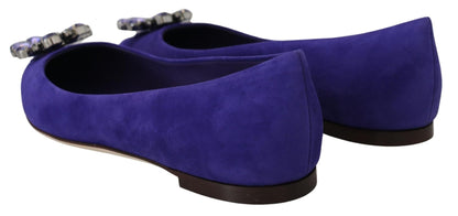 Dolce & Gabbana Purple Suede Crystals Loafers Flats Shoes - SMARTMARTNZ