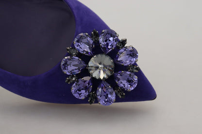 Dolce & Gabbana Purple Suede Crystals Loafers Flats Shoes - SMARTMARTNZ