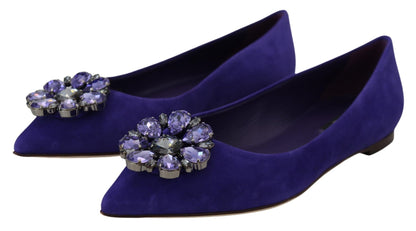 Dolce & Gabbana Purple Suede Crystals Loafers Flats Shoes - SMARTMARTNZ