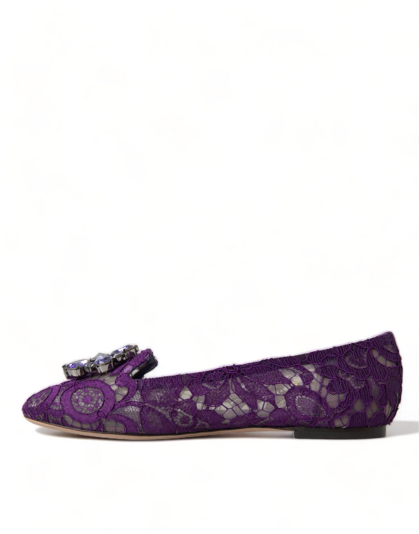 Dolce & Gabbana Purple Vally Taormina Lace Crystals Flats Shoes - SMARTMARTNZ
