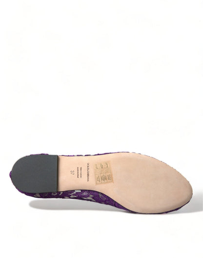 Dolce & Gabbana Purple Vally Taormina Lace Crystals Flats Shoes - SMARTMARTNZ