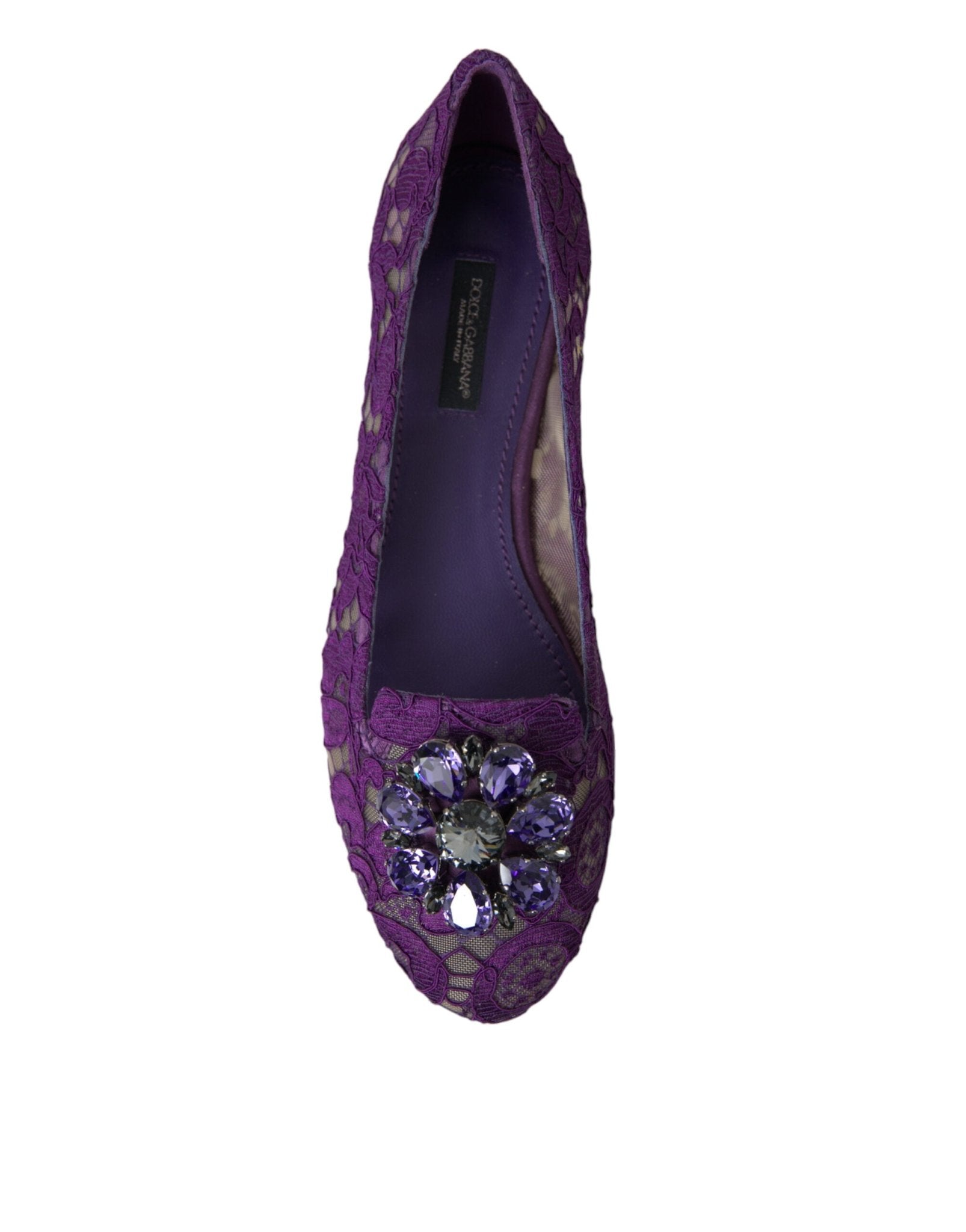 Dolce & Gabbana Purple Vally Taormina Lace Crystals Flats Shoes - SMARTMARTNZ