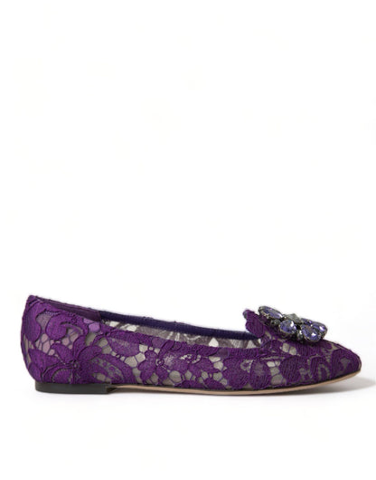 Dolce & Gabbana Purple Vally Taormina Lace Crystals Flats Shoes - SMARTMARTNZ