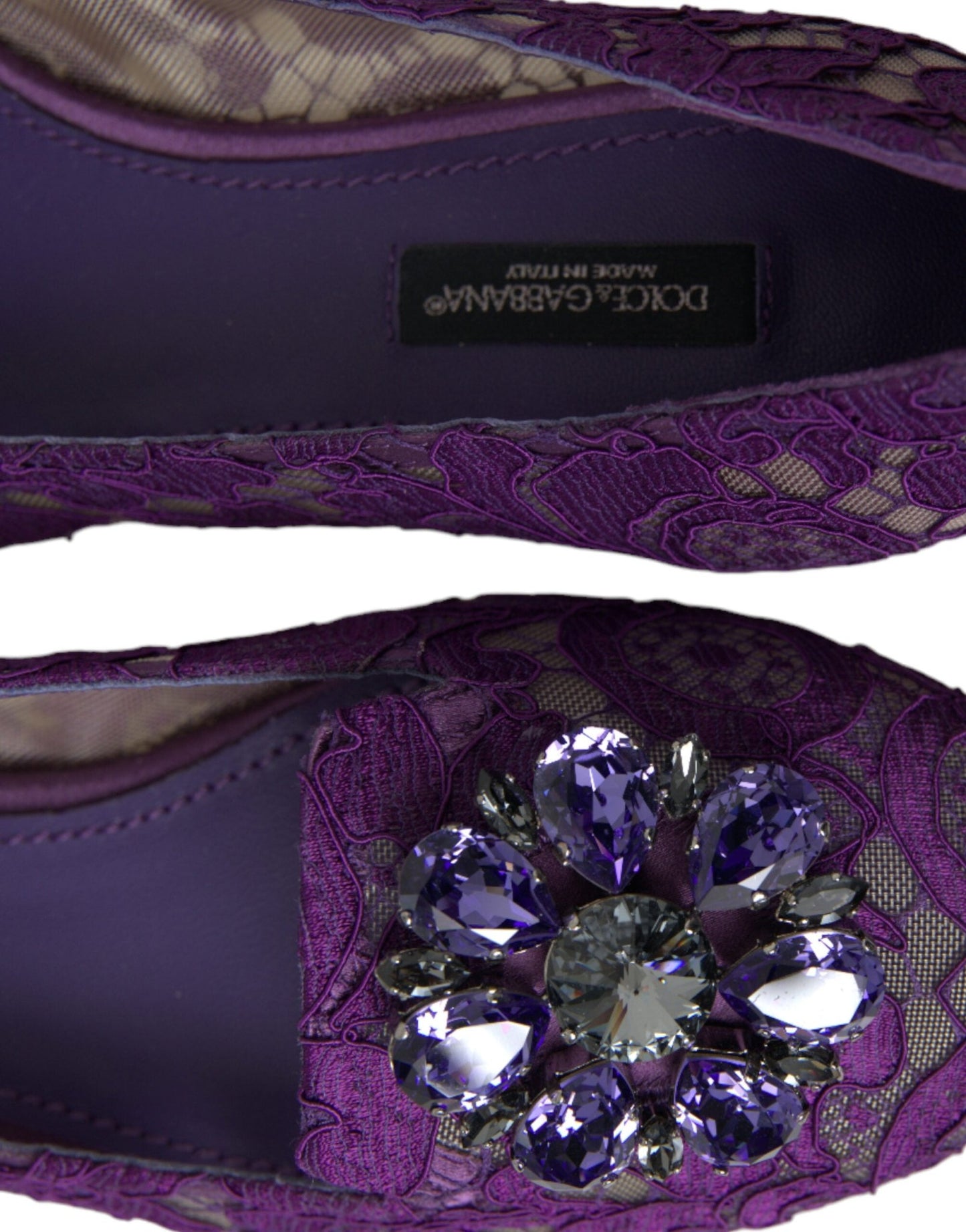 Dolce & Gabbana Purple Vally Taormina Lace Crystals Flats Shoes - SMARTMARTNZ