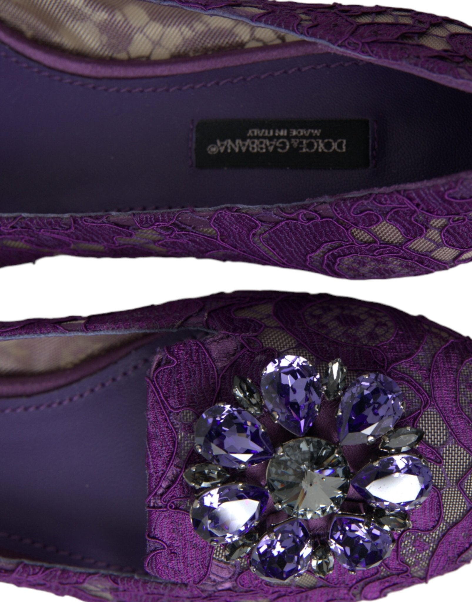 Dolce & Gabbana Purple Vally Taormina Lace Crystals Flats Shoes - SMARTMARTNZ