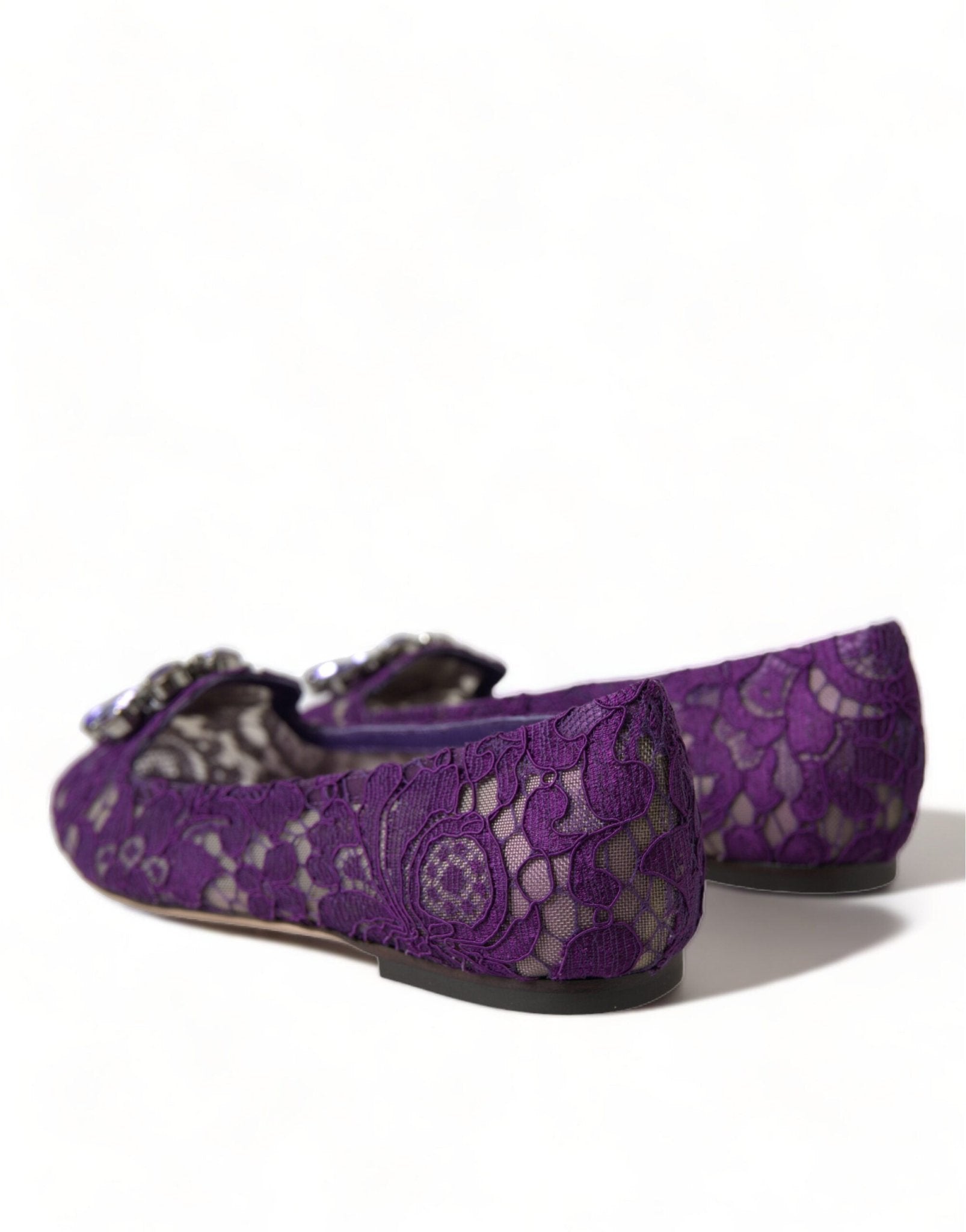 Dolce & Gabbana Purple Vally Taormina Lace Crystals Flats Shoes - SMARTMARTNZ