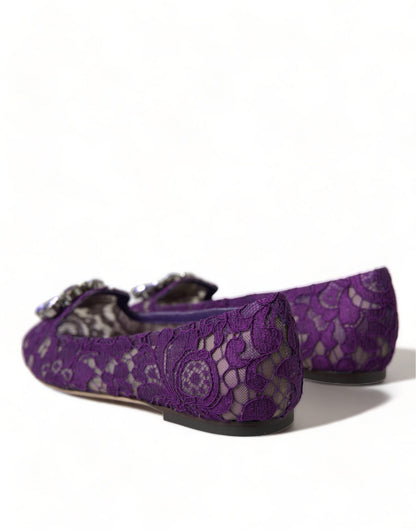 Dolce & Gabbana Purple Vally Taormina Lace Crystals Flats Shoes - SMARTMARTNZ