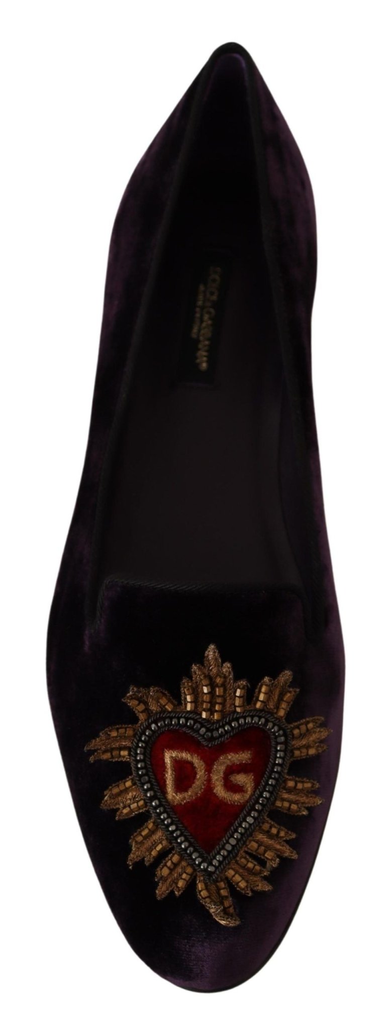Dolce & Gabbana Purple Velvet DG Heart Loafers Flats Shoes - SMARTMARTNZ