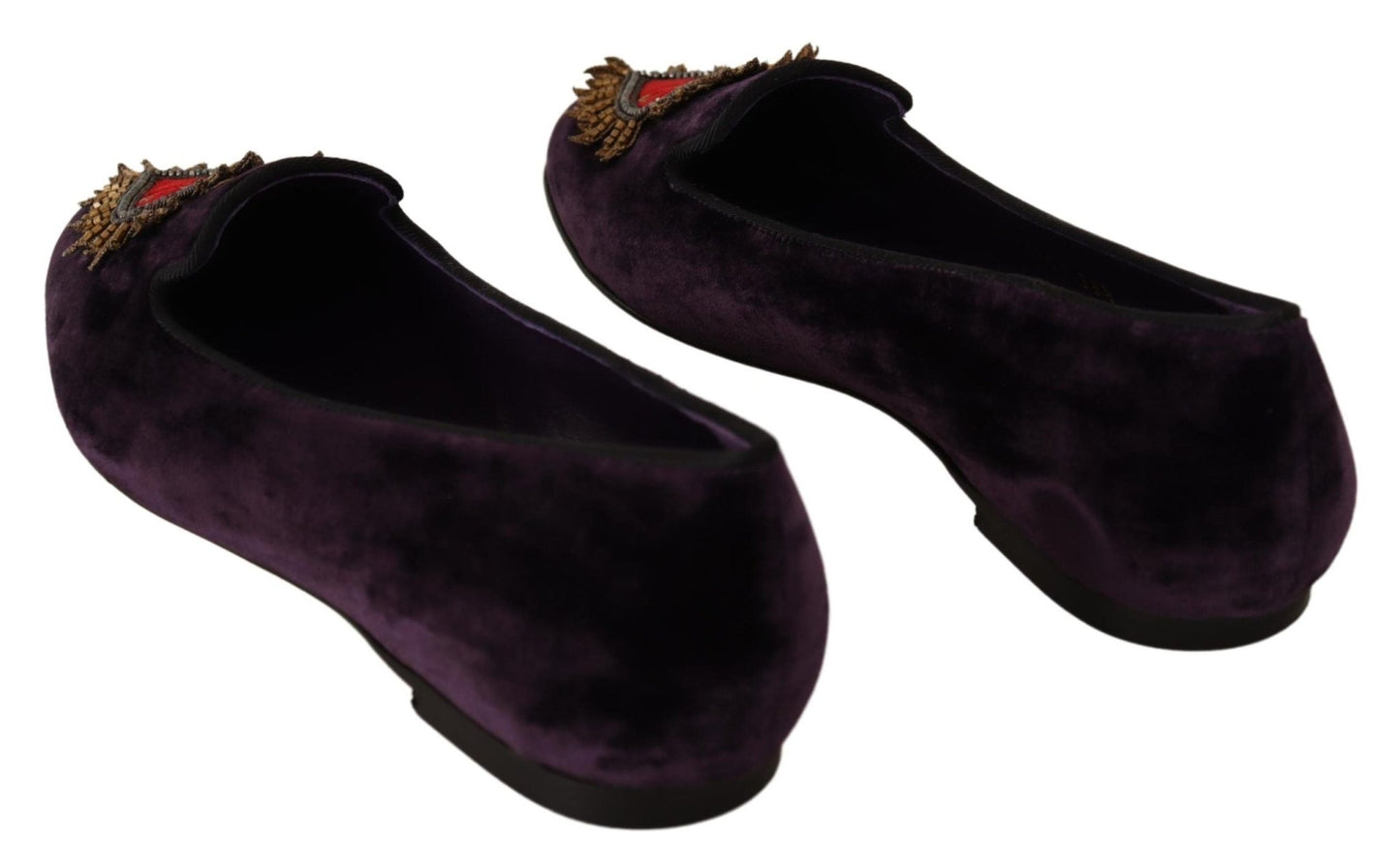 Dolce & Gabbana Purple Velvet DG Heart Loafers Flats Shoes - SMARTMARTNZ