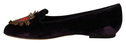 Dolce & Gabbana Purple Velvet DG Heart Loafers Flats Shoes - SMARTMARTNZ