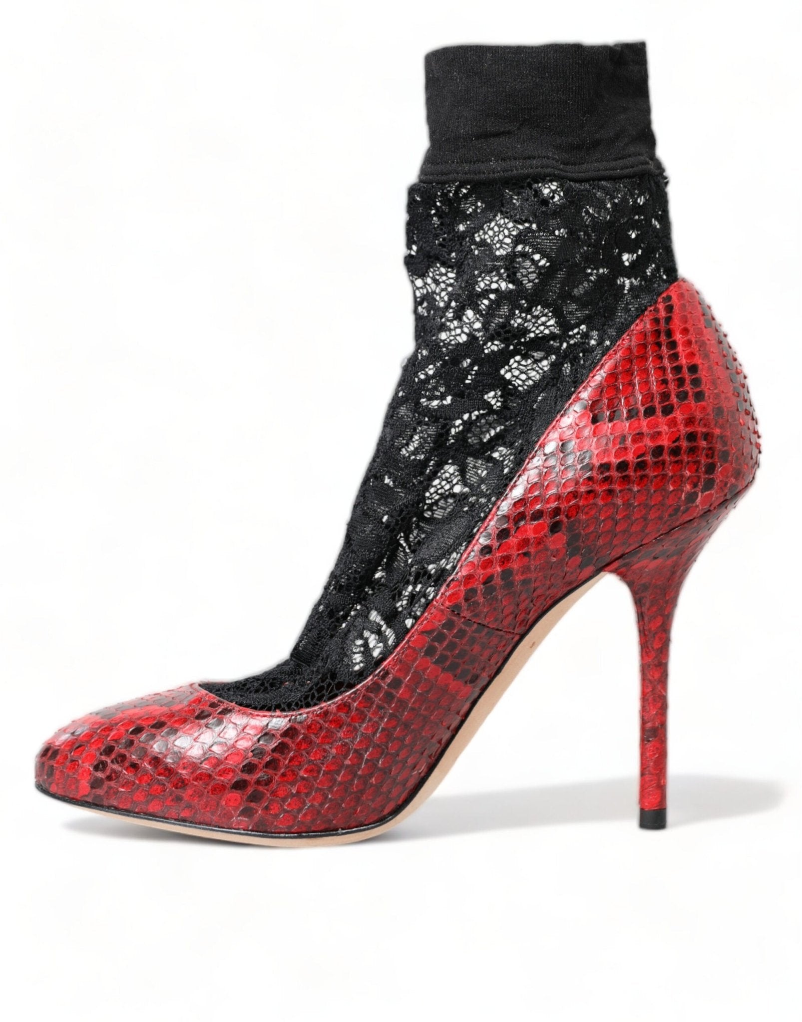 Dolce & Gabbana Red Ayers Leather Lace Socks Pumps Shoes - SMARTMARTNZ
