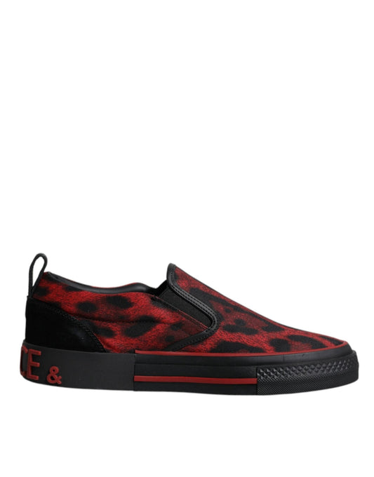 Dolce & Gabbana Red Black Leopard Cotton Men Low Top Sneakers Shoes - SMARTMARTNZ
