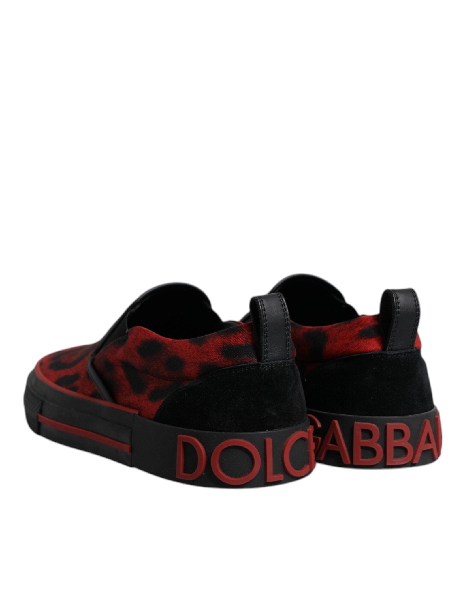 Dolce & Gabbana Red Black Leopard Cotton Men Low Top Sneakers Shoes - SMARTMARTNZ