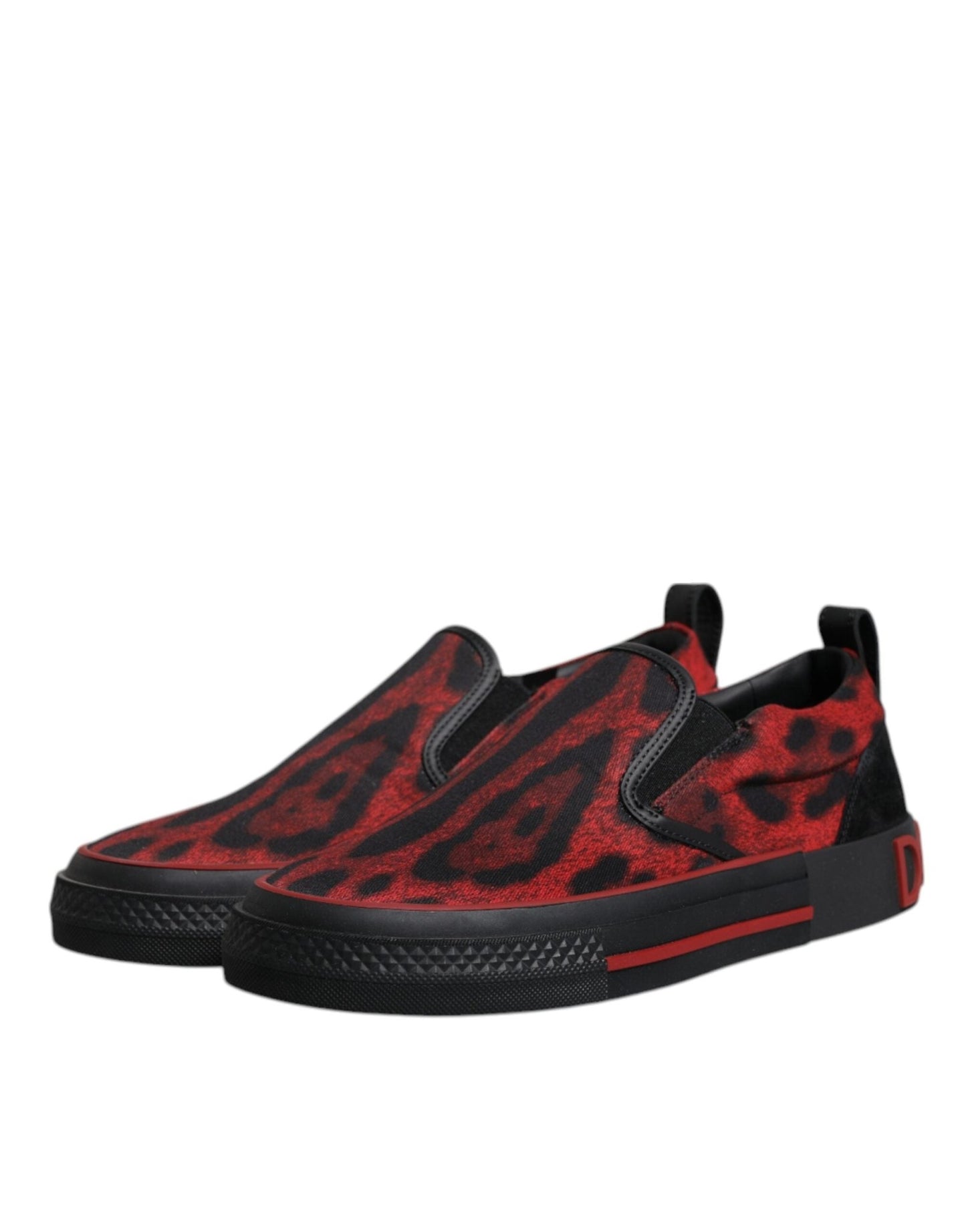Dolce & Gabbana Red Black Leopard Cotton Men Low Top Sneakers Shoes - SMARTMARTNZ