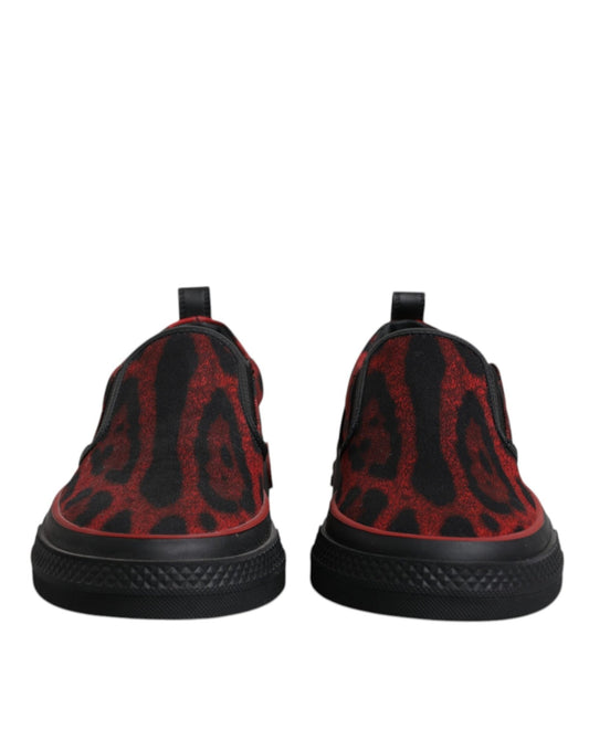Dolce & Gabbana Red Black Leopard Cotton Men Low Top Sneakers Shoes - SMARTMARTNZ