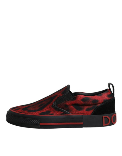 Dolce & Gabbana Red Black Leopard Cotton Men Low Top Sneakers Shoes - SMARTMARTNZ