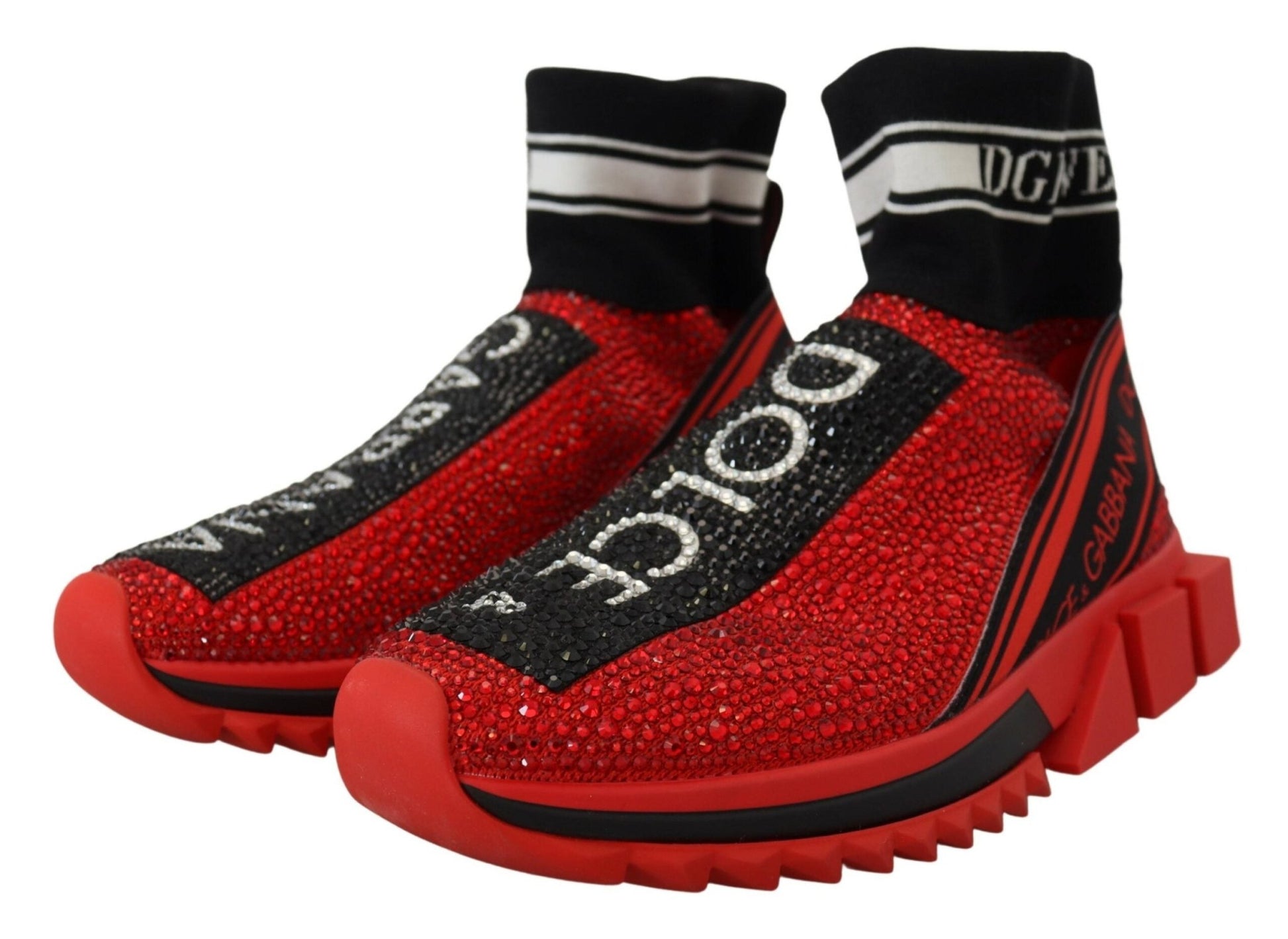 Dolce & Gabbana Red Bling Sorrento Sneakers Socks Shoes - SMARTMARTNZ