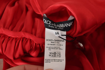 Dolce & Gabbana Red Button Down Belted Midi Satin Silk Dress - SMARTMARTNZ