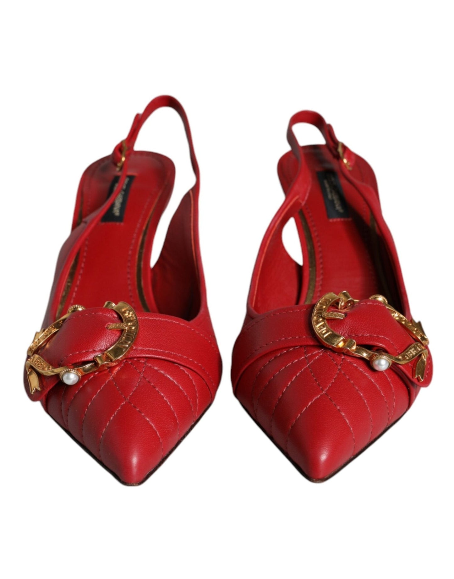 Dolce & Gabbana Red Devotion Leather Heels Slingback Shoes - SMARTMARTNZ