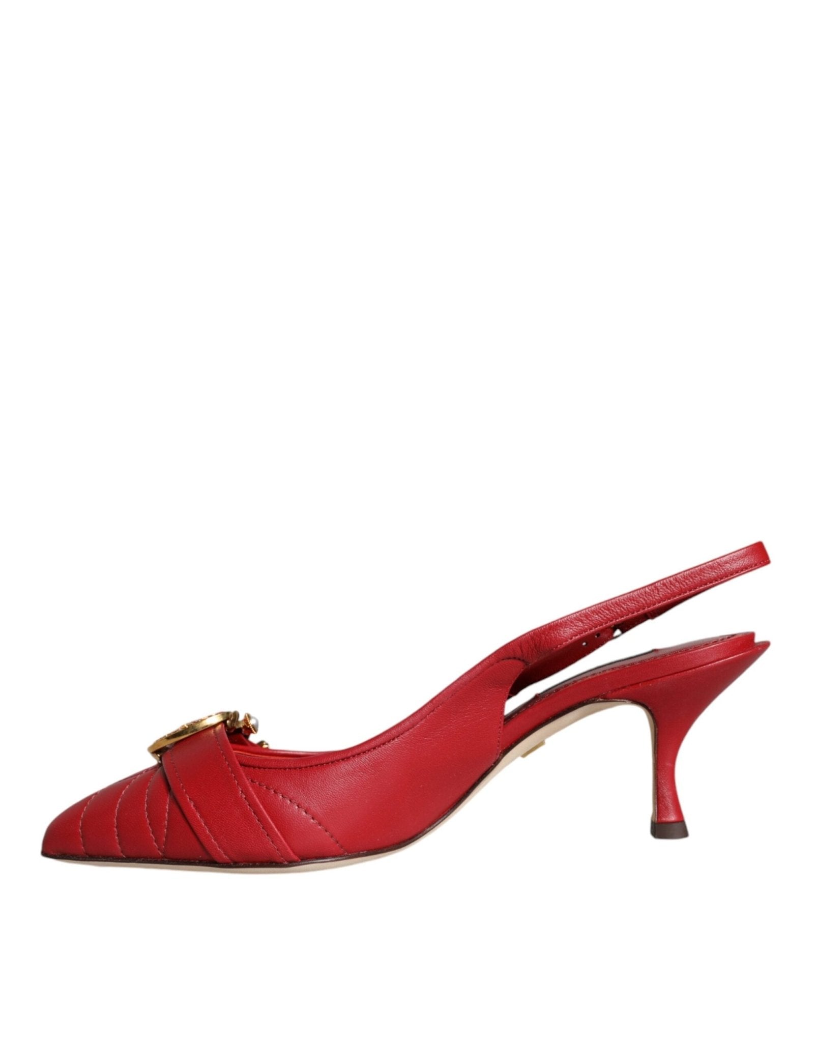 Dolce & Gabbana Red Devotion Leather Heels Slingback Shoes - SMARTMARTNZ