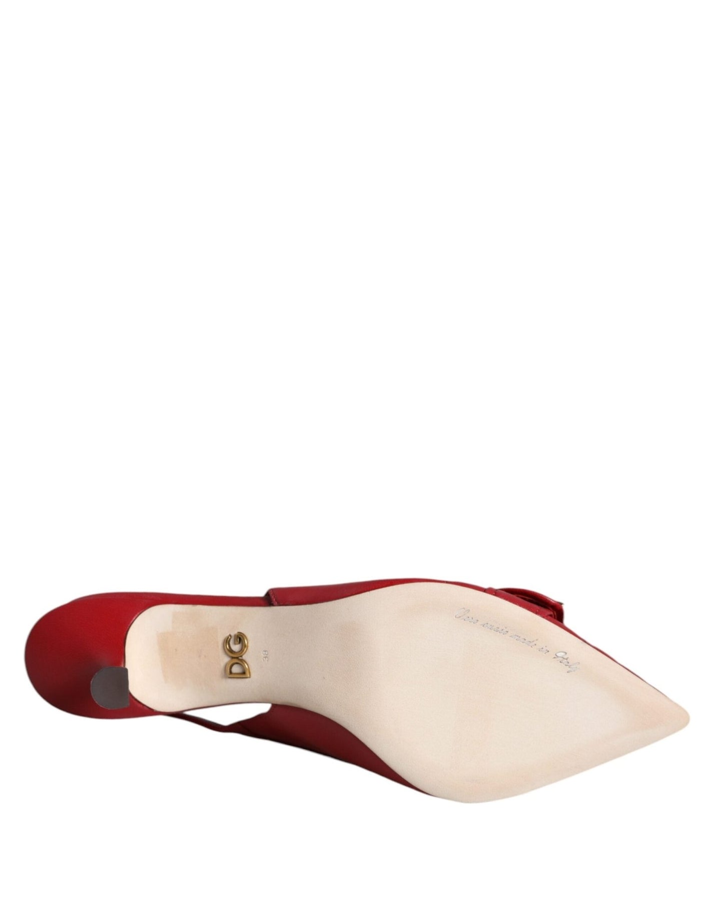 Dolce & Gabbana Red Devotion Leather Heels Slingback Shoes - SMARTMARTNZ