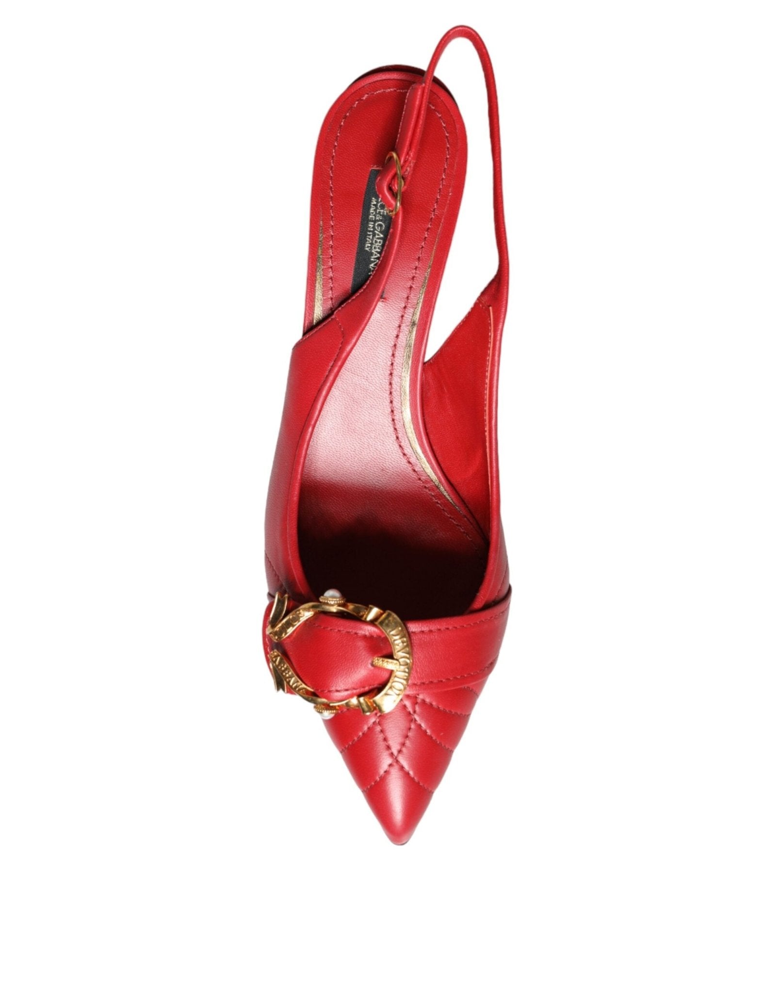 Dolce & Gabbana Red Devotion Leather Heels Slingback Shoes - SMARTMARTNZ