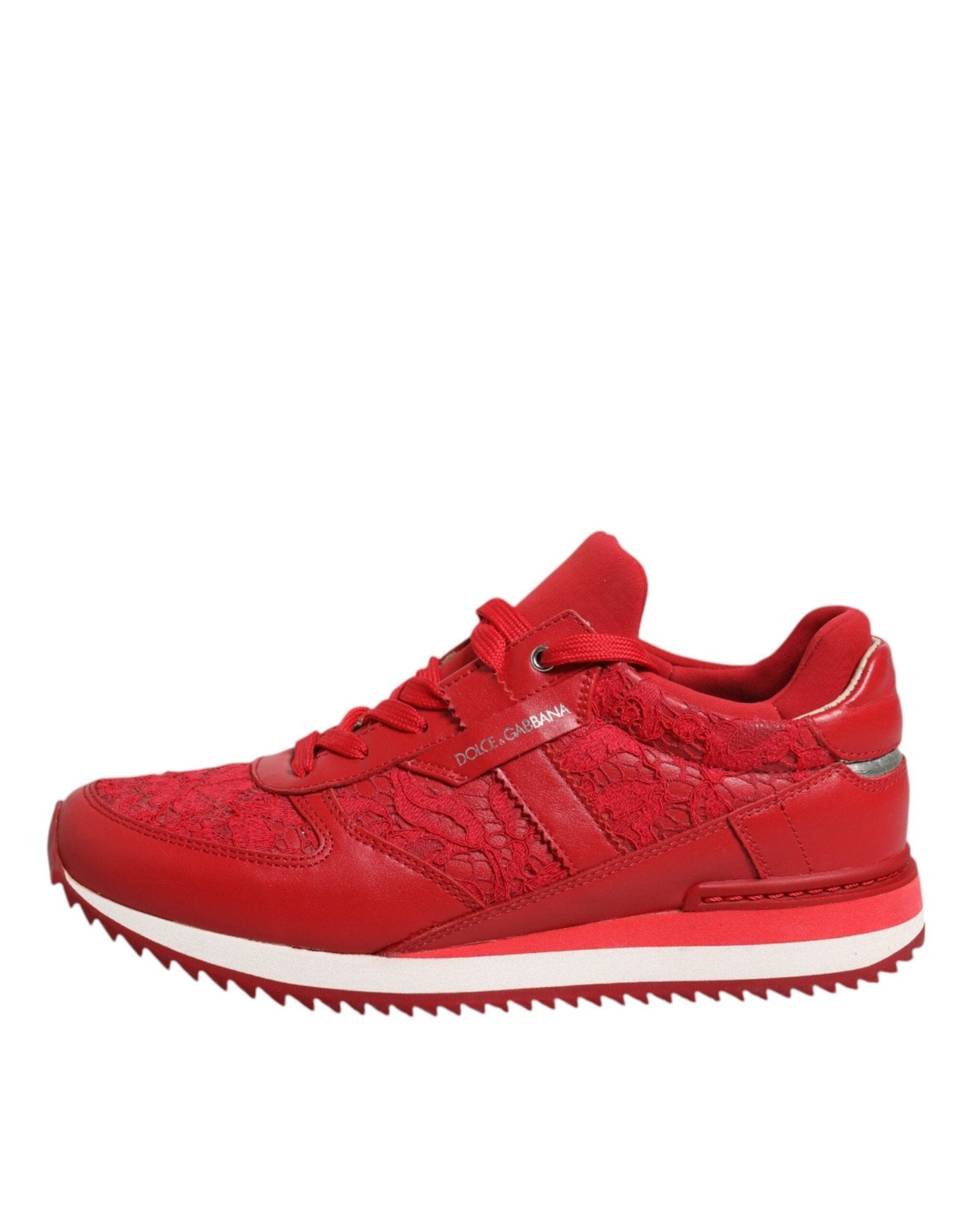 Dolce & Gabbana Red Floral Lace Leather Sneakers Shoes - SMARTMARTNZ